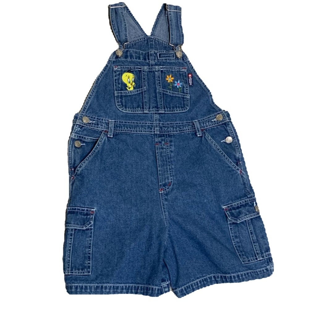 Tweety Bird Looney Tunes Shortalls 90s Vintage Bib Overalls  GIRLS 10/12 Large